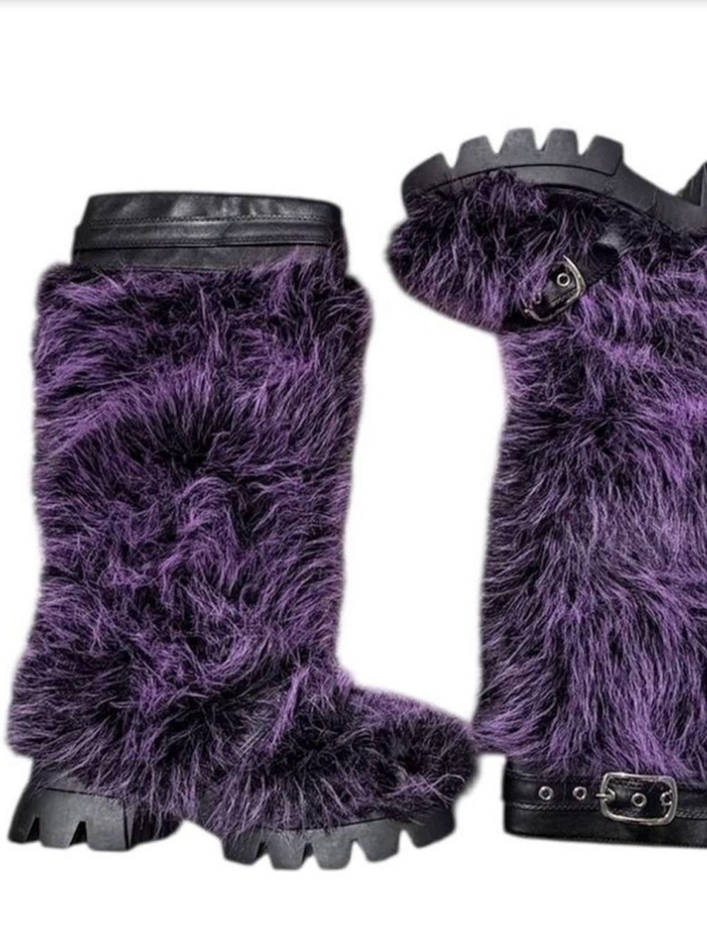 Faux Fur Azalea Wang Purple Knee-High Combat Boots fur Women 12 - Picture 2 of 10